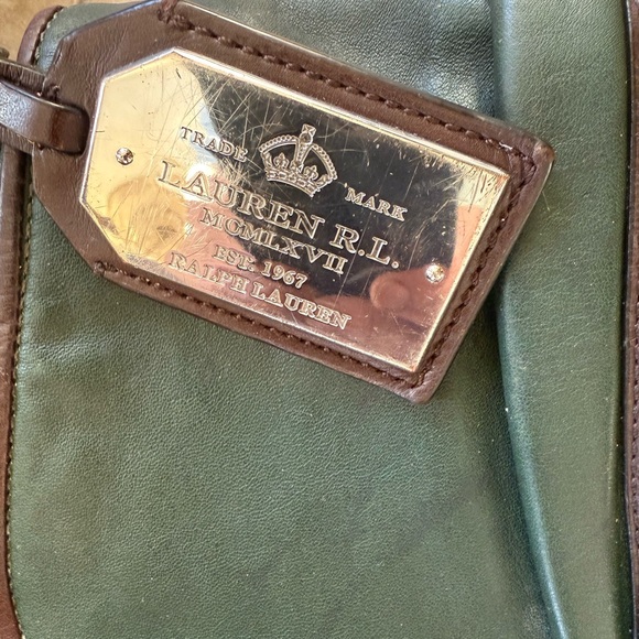 LAUREN RALPH LAUREN vintage olive, green and brown, leather handbag preowned - Picture 4 of 14